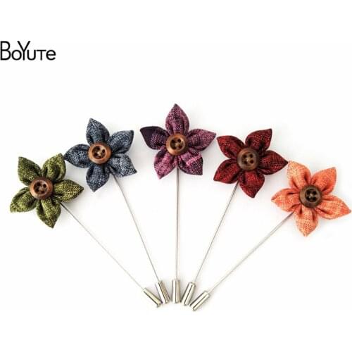 BoYuTe 5Pcs Mix Colors Flower Brooch Wholesale Handmade Mens Suit Brooches