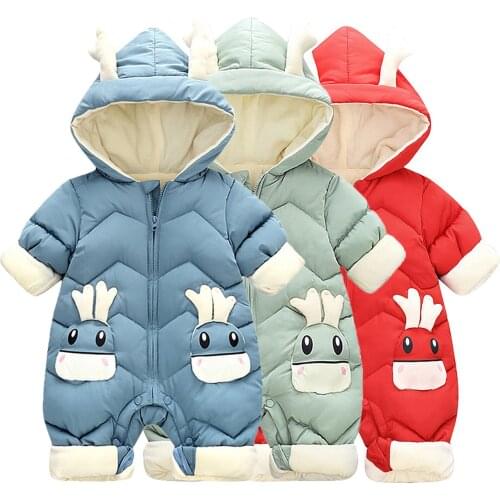 Fleece Winter Parkas Deer Ear Kids Hooded Jacket For Girls Boys Warm Thick Romper Childrens Coat Baby Outerwear Infant Overcoat
