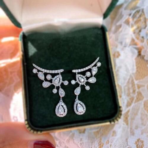 DIWENFU Luxury Brand 925 Sterling Silver Wedding Drop Earring for Women 3 Carats AAA+ Cubic Zirconia Earring Fine Jewelry Girls