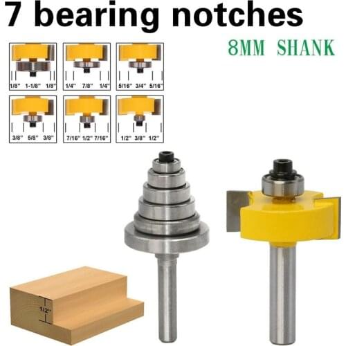 2Pcs 8MM Shank Rabbet Router Bit with Bearings Set Woodworking Milling Cutter Tenon Cutter for Woodworking Tools