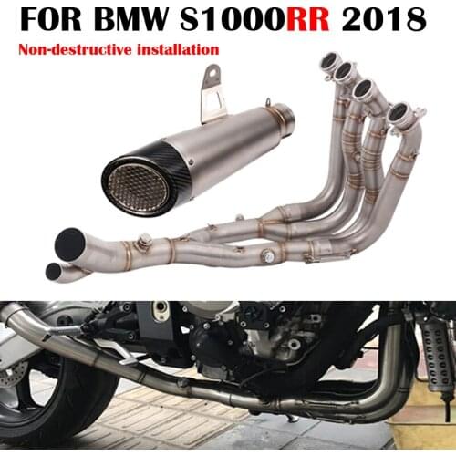 60MM Motorcycle Exhaust Front Connecting Rod Muffler With Stainless Steel Laser Marking Link Pipe Slip On For BMW S1000RR 2018