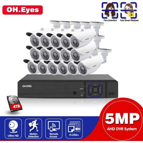 H.265 16CH 8CH AI Human Detection Face Record CCTV DVR NVR audio System 5MP 2592*1944P x1/3 inch IP66 AHD Security Camera Kit