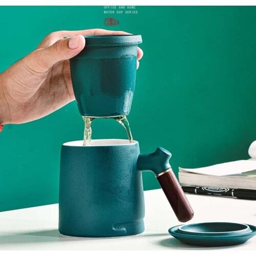 Ceramic Japanese Tea Cup Tea Water Separating Cup Office Household Filter Tea Cup with Lid