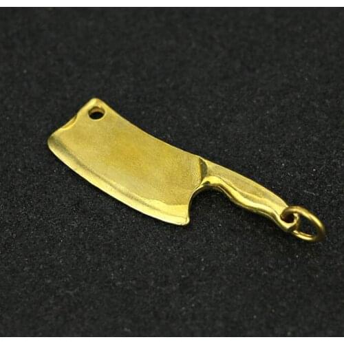 Collectable Chinese Pure Brass Carved Kitchen knife money Car key chain Exquisite Small Pendant Statues