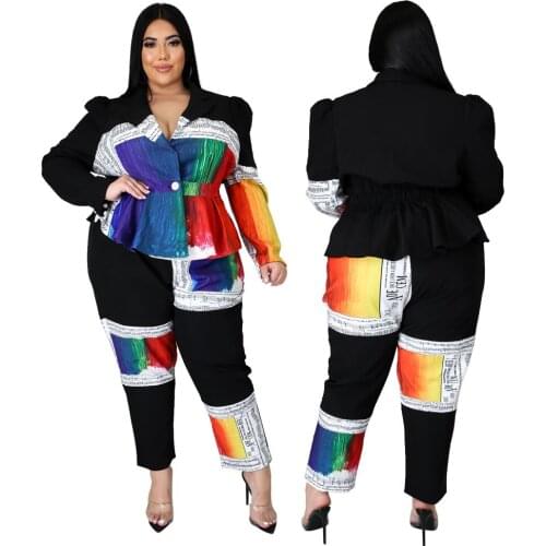 2 Piece Matching Set African Clothing Women Two-piece Printing Long Sleeve Cardigan Jacket Straight Pants Suit Office Wear
