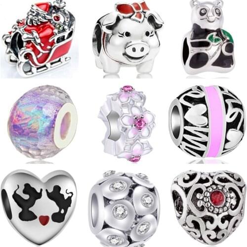 Punk Small Alloy Bear Cat Santa Claus Bag Hearts Enamel Beads Fit Original Pandora Charms Bracelets for Women DIY Jewelry Gifts