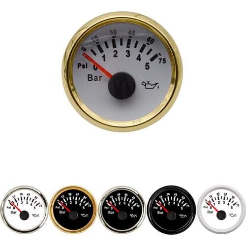0-5 Bar 52mm Oil Pressure Gauge Car Auto Oil Press Gauge Meter Fuel Level Gauge Motor Marine Yacht Boat Oil Gauge LED Car