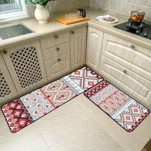 Fashion Ethnic Style Red Bohemian Geometric Kitchen Mat Christmas Floor Mats Good Quality Kitchen Rugs Hot Sale Mats