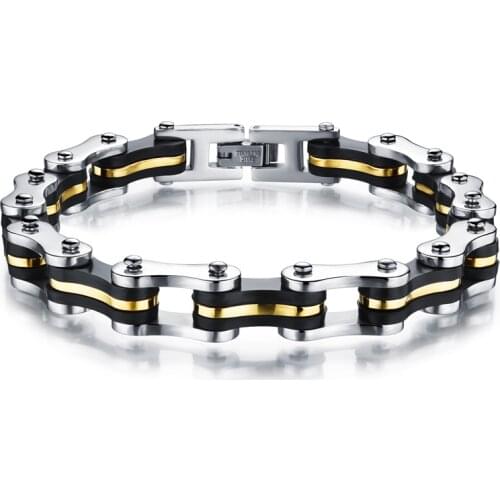 22.5Cm Kpop Motorcycle Bracelet For Man Stainless Steel Between Gold Black Fashion Personality Gift Bicycle Chain Jewelry