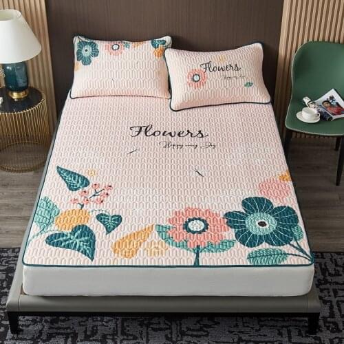 Summer Quilting Latex Bed Mat Set with Pillowcase Home Anti-skid Cool Sleeping Mat Queen Size Folding Bed Pad Mattress Cover