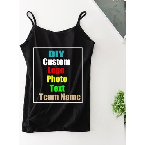 Customize your picture LOGO new threaded cotton vest womens short V-neck outer wear and large size base shirt