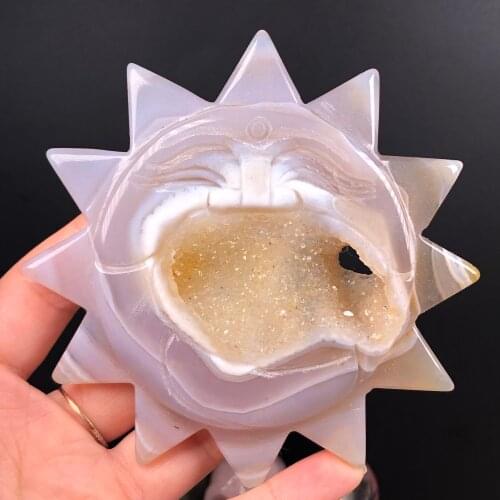 Natural Agate Carving Smiling Face Of The Sun For Home Decoration & Stone Craft & Witchcraft Decoration Cure