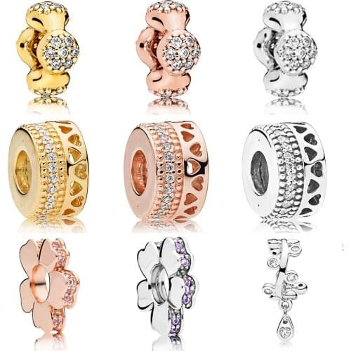 NEW 100% 925 Sterling Silver Wildflower Meadow Rose Spacer Chandelier Droplets Dangle Charm Clear CZ Fit Bracelet Jewelry Gift