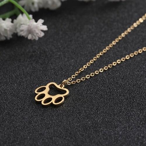 Skyrim Cute Dog Cat Footprint Paw Chain Necklace Women Stainless Steel Golden Statement Pendant Necklaces Jewelry Gift