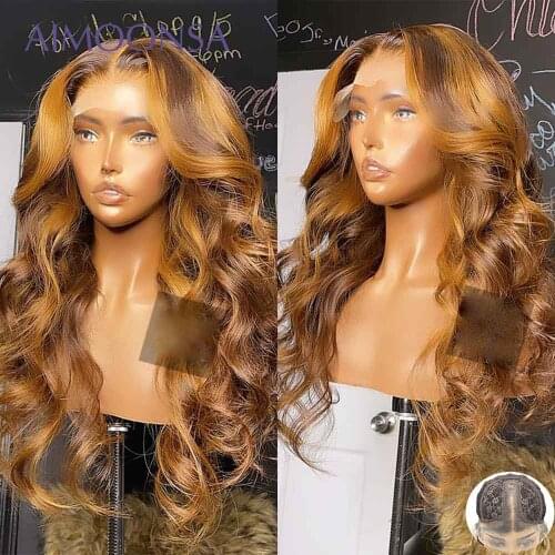 Highlight Wig Transparent Lace Front Wig Human Hair Colored Human Hair Wigs Brown Lace Front Human Hair Wigs T Part 130% Remy
