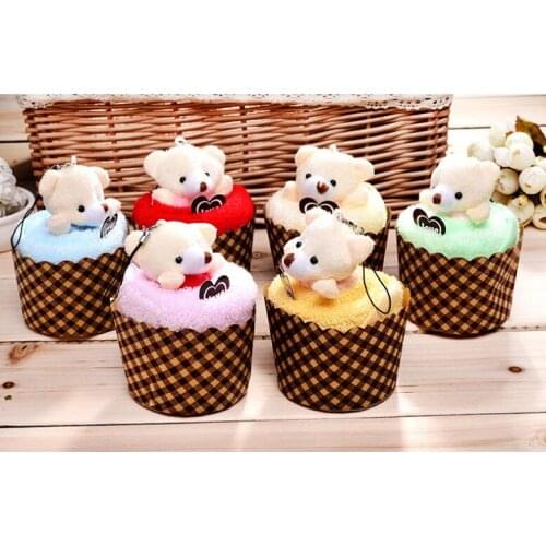 10 pcs/lot fiber cupcake Towel bear Shape Wedding New Year Christmas Gifts Novelty Items Gift + 1 bear keychian keyring