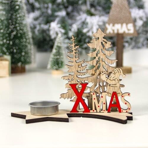 Christmas Wooden Candleholder Home Holiday Candlestick with Letter and Elk Deer Pattern