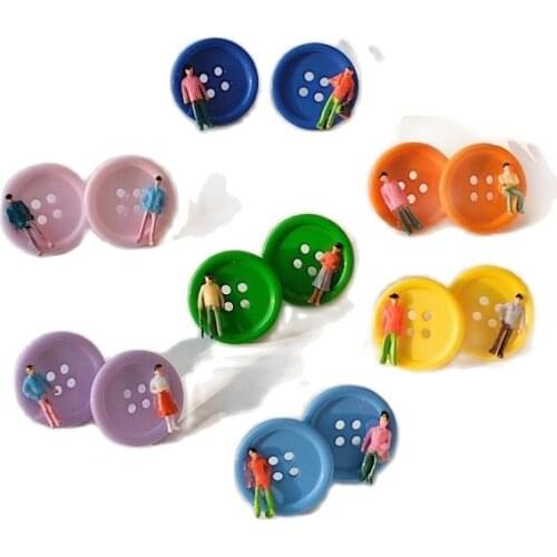 New Exaggerated Colorful Candy Color Buttons Stud Earrings Vintage Handmade Round Japanese Harajuku Funny Earrings Jewelry Gifts