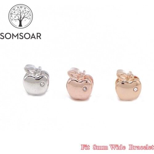 Somsoar Jewelry Kids Size Apple Charms fit 8mm Wide Leather Wrap Bracelet Wristband for child Toddler/Women 10pcs/lot