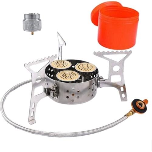 ELOS-Windproof Mini Gas Burner Camping Stove Outdoor Cookware Lighter Portable Strong Fire Tourist Burner Stove Cooker