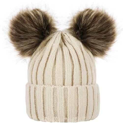 2019 Brand New Newborn Baby Kids Girls Boys Winter Warm Knit Hat Furry Balls Pompom Solid Warm Cute Lovely Beanie Cap Gifts