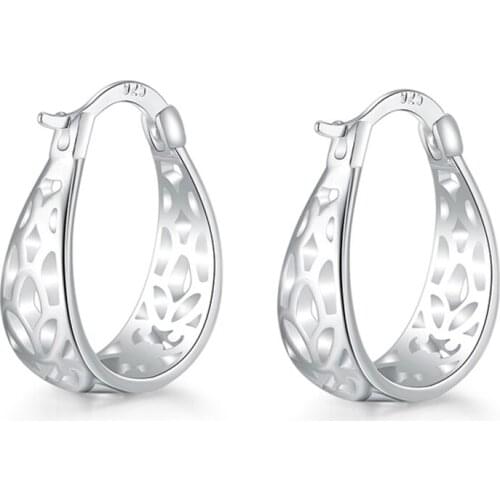 Hot Sale New Classical Vintage Hollow Out Oval Design 925 Sterling Silver Earring Hoop For Women Girls Anniversary Gift