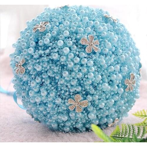 Hot sale light blue pearl wedding bride bridesmaids holding flower Bride Holding Flower for wedding bouquet decoration