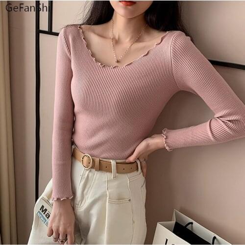 Woman Sweaters Autumn Winter Slim Thin Knitted Top Sweater Inner Wearing Womens Clothing Sexy Bastic Sweater Black Pink