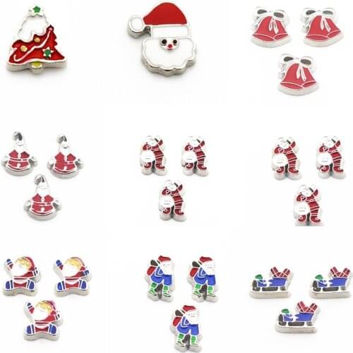 10pcs/lot Metal christmas tree Father Christmas Floating Charms For Living Glass memory locket Necklace DIY Jewelry