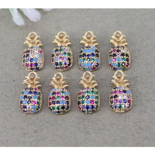 10pcs Small Size Micro Pave Multicolor CZ Pineapple pendant Beads,CZ Pineapple Charms For Jewelry Making