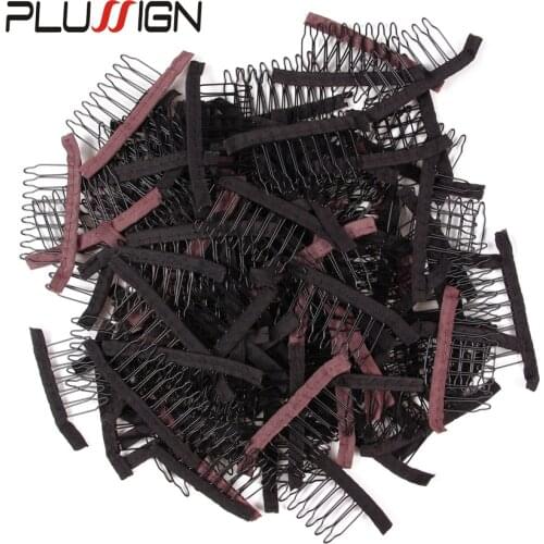 24Pcs/Lot Black Wig Comb Cheap Wig Clips Combs Hair Extensions Clips Comfortable Wig Clips Top Stainless Steel Wig Making Tool