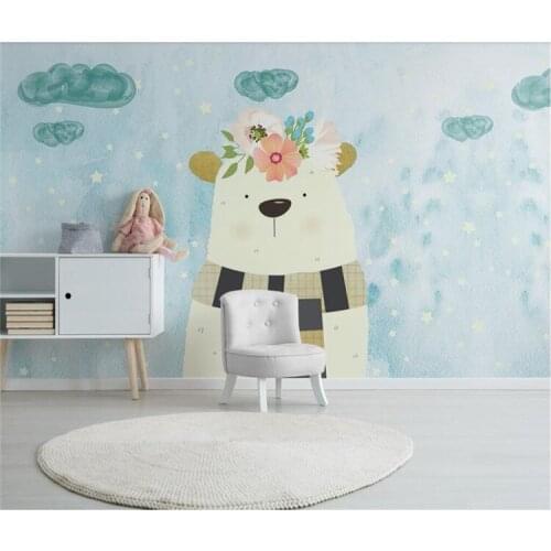 Custom wallpaper 3D mural Nordic Modern Simple Hand-painted Cute Bear Childrens Room Whole House Wall paper 3d papel de parede