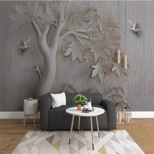 Custom 3D Relief Maple Birds Photo Papel De Parede 3d Living Room Bedroom Decoration Mural Wallpaper 3D Wall Paeprs Home Decor