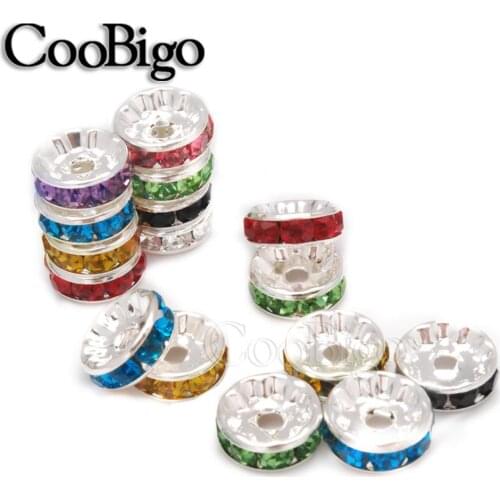 50pcs/lots Colorful 6 8 10mm Supplier Rhinestone Rondelles Crystal Bead Loose Spacer Beads for DIY Jewelry Making Accessories