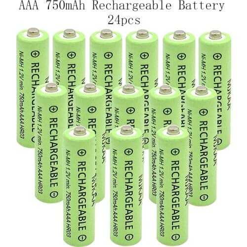 24pcs AAA 1.2V 750mAh Ni-MH Rechargeable Battery Good Quality 1.2 V Nimh 3A Batteries For Remote Control