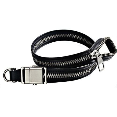 Black leather zipper design button buckle car keychain card pocket phone holding Straps necklace