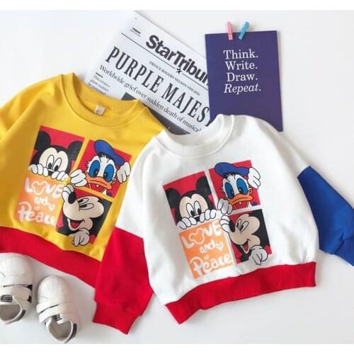 Childrens Clothing 2021 Autumn New Boys Color-blocking Sweater Childrens Shirt Boys and Girls Cartoon Long-sleeved T-shirt