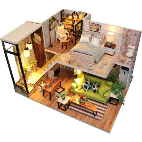 Diy Doll House Wooden Dollhouse With Cover Kits 3D Miniature Furniture Toys for Children Birthday Christmas Gifts M033