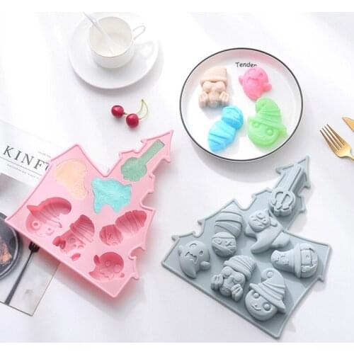 For 7-hole Halloween Castle Ghost Horrible Cake Decoration Tool Fondant Silicone Mold Candy Chocolate Jelly Mould