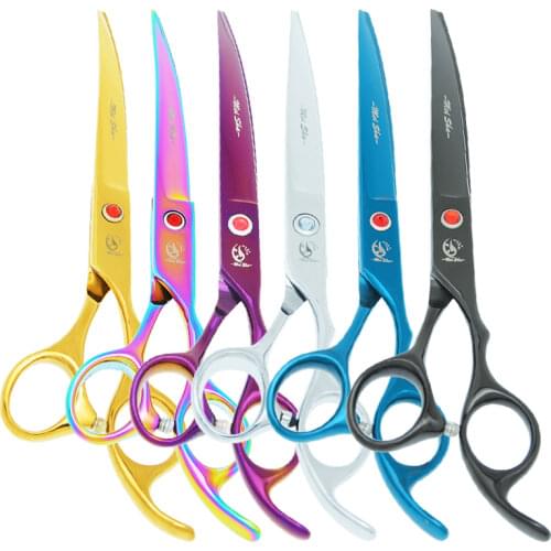 7.0" Professional Pet Grooming Scissors Cat Dog Hair Cutting Scissors Curved Shears Animal Thinning Tesoura Haircut Tool LZS0597