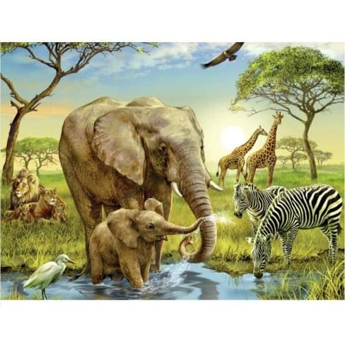 Scenery Diamond Painting Kits Wild Animals Diamond Dot Mosaic Embroidery Picture Crystal Rhinestone Sticker Decal Wall Art Craft