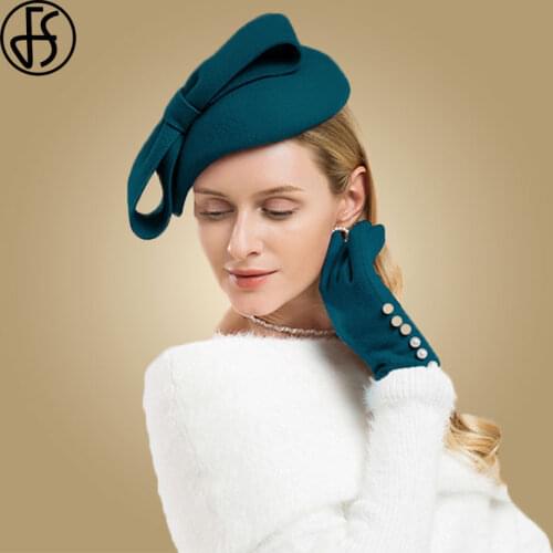 FS Fascinator Red Wedding Church Hats Women Elegant Wool Black Pillbox Hat Felt Pink For Ladies Kentucky Derby Party Hats Fedora