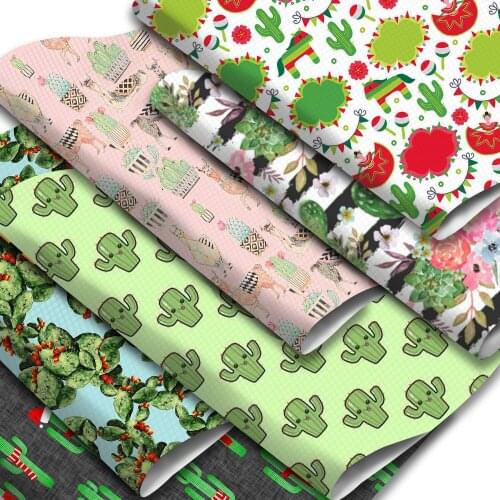 Plant Cactus Pattern Printed Faux Leather Sheets Synthetic Leather Fabric 20x33cm for DIY Garments Handbags Pouches Crafts