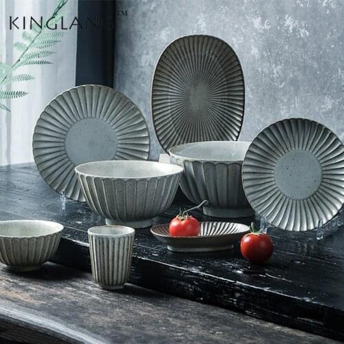 KINGLANG 1/2/4 Person Ceramic Dinner Set Porcelain Handmade Tableware set for Home Canteen Use