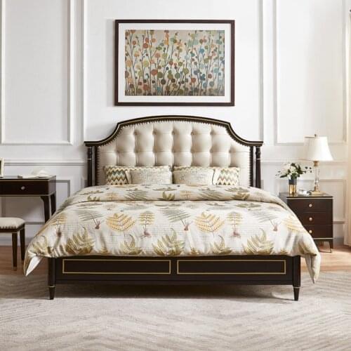 Leather bed light luxury modern master bedroom wedding bed 1.8m double solid wood American net Red Princess Bed