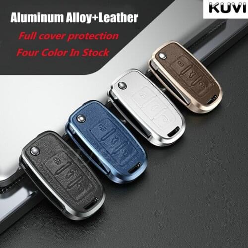Aluminum Alloy Leather Car Key Case Cover For VW Volkswagen Polo Golf Passat Beetle Caddy T5 Up Eos Tiguan Skoda A5 SEAT