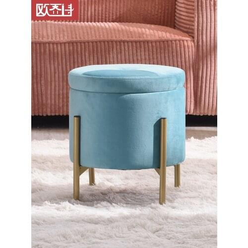Round Stool Home Storage Stool Lazy Makeup Stool Living Room Fabric Craft Sofa Stool Nordic Light Luxury Dressing Stool