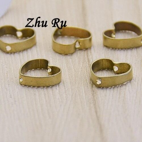 20pcs/lot zhu ru copper 13*14mm love heart Vintage valentines day gift Straight hole love ring Pendants Diy Charm Pendant