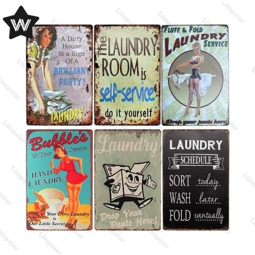 Laundry Sign Metal Poster Vintage Metal Sign Tin Plaque Hot Lady Metal Plate Retro Wall Sticker Tin Plate for Man Cave Bar Decor