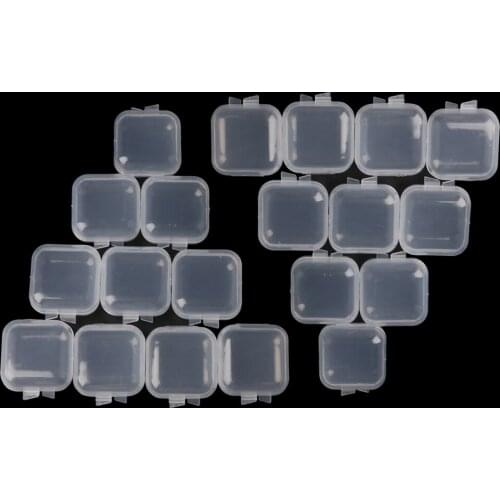 20Pcs Square Mini Clear Plastic Storage Containers Box Package Box Transparent Earring Organizer Storage Box